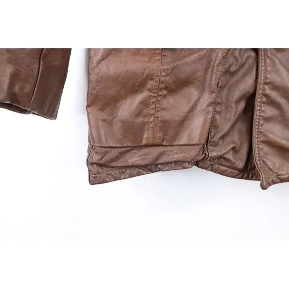Vintage 50s Streetwear Mens 40R Distressed Belted Lined Leather Jacket Brown USA